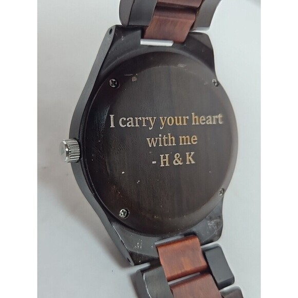 Treehut Wood Wrist Watch Red Ebony Maple Dial Quartz Minimalist New Battery 45mm - Picture 10 of 12